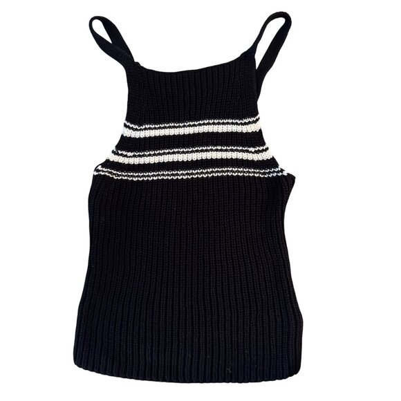 American Eagle Outfitters Womens Top XS Black White Striped Knit Tank - Picture 1 of 8